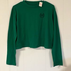 Victoria’s Secret long sleeve T-shirt green pink crop top belly half shirt new